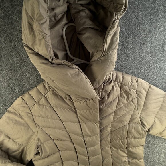 Patagonia Down Fill Puffer Jacket Coat Women Long Beige Hooded Medium Full Zip - Picture 2 of 16